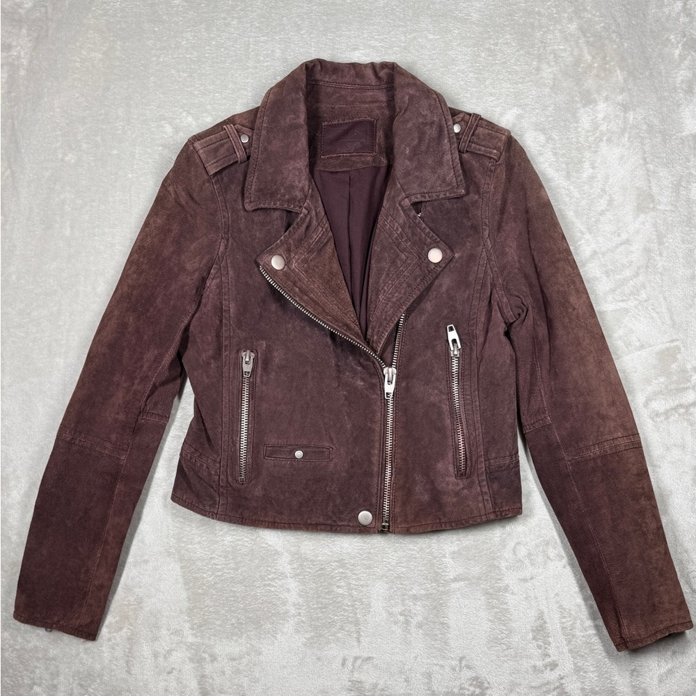 Blank NYC SL8 100% Leather Plum Purple Brown Zip Front Collared Moto Jacket S
